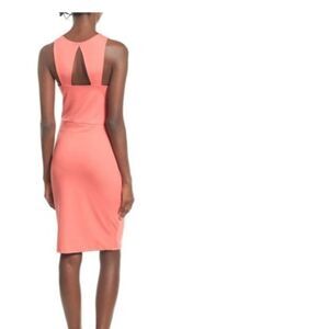 Leith Split Cut Out Back BodyCon Dress Sleeveless Knee Length Stretchy Coral